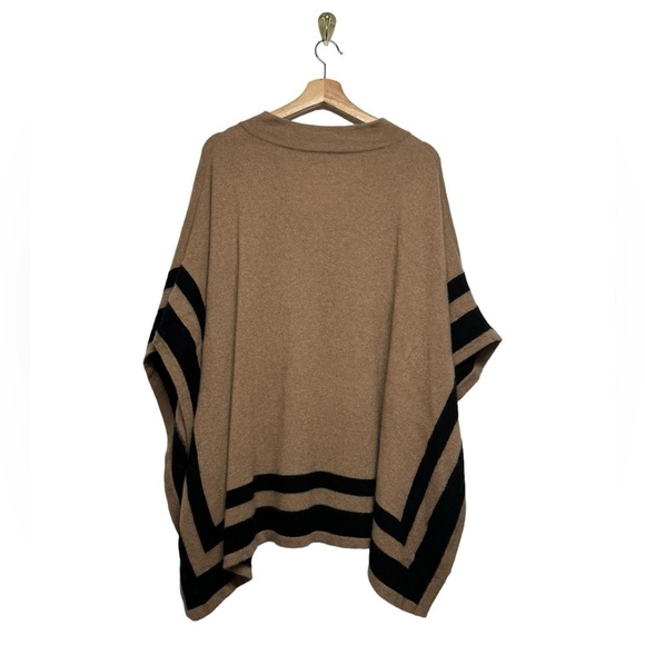 CULLEN 100% Cashmere Striped Poncho Tan Black OS - Picture 8 of 10